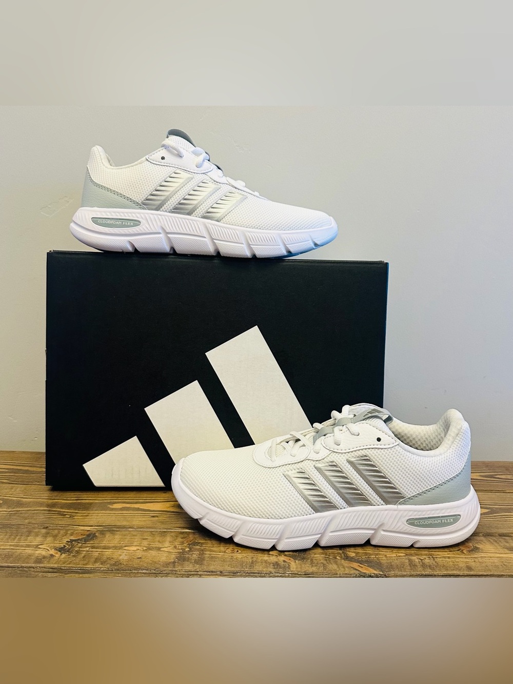 NEW-Adidas Cloudfoam Flex Rapidfit Core White Mint Gray Sneakers Shoes- See Size